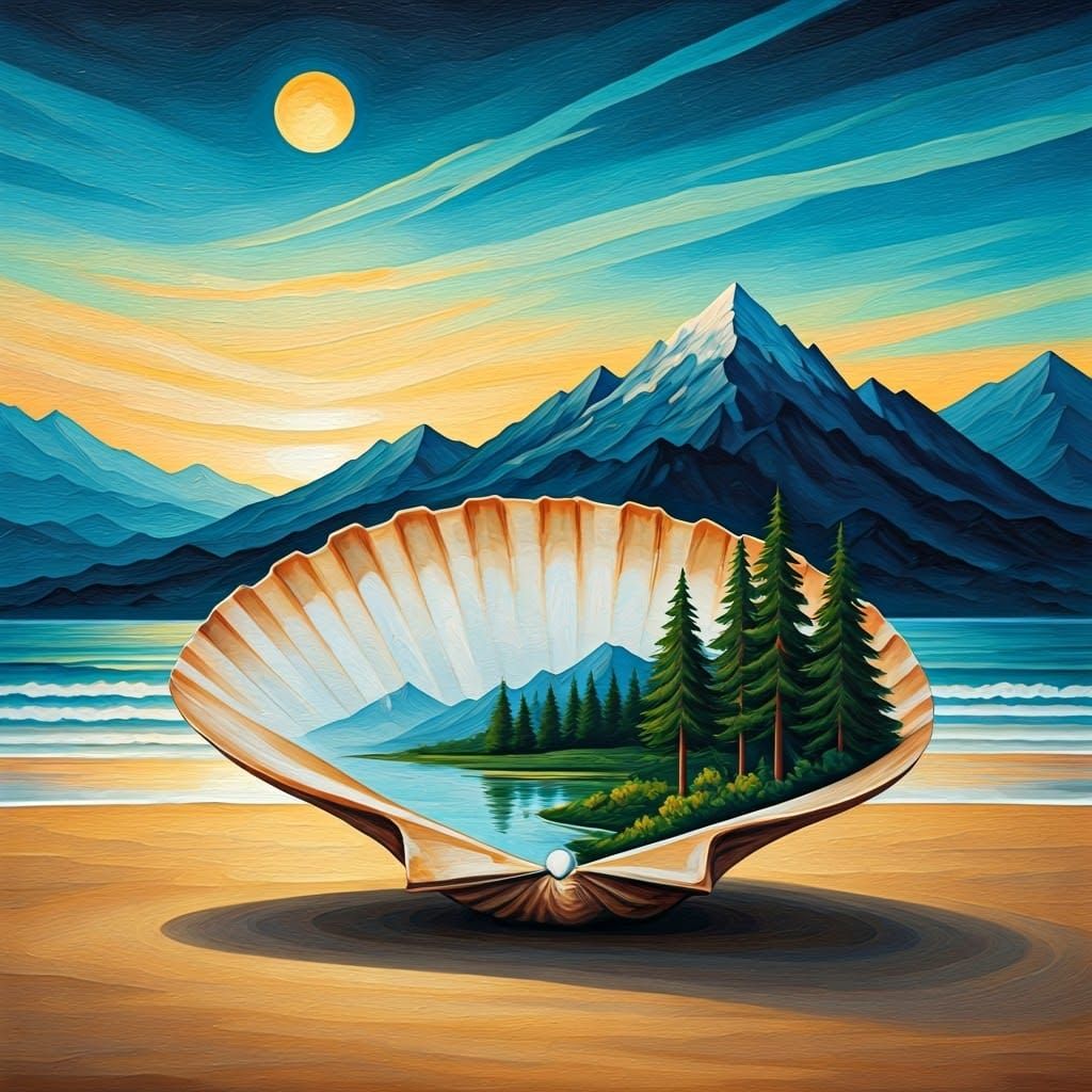 Encaustic Shell Reveals Mountain Landscape