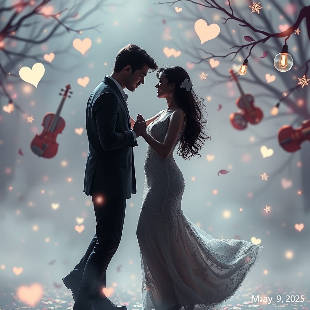Romantic Couple Dancing in Dreamlike Setting