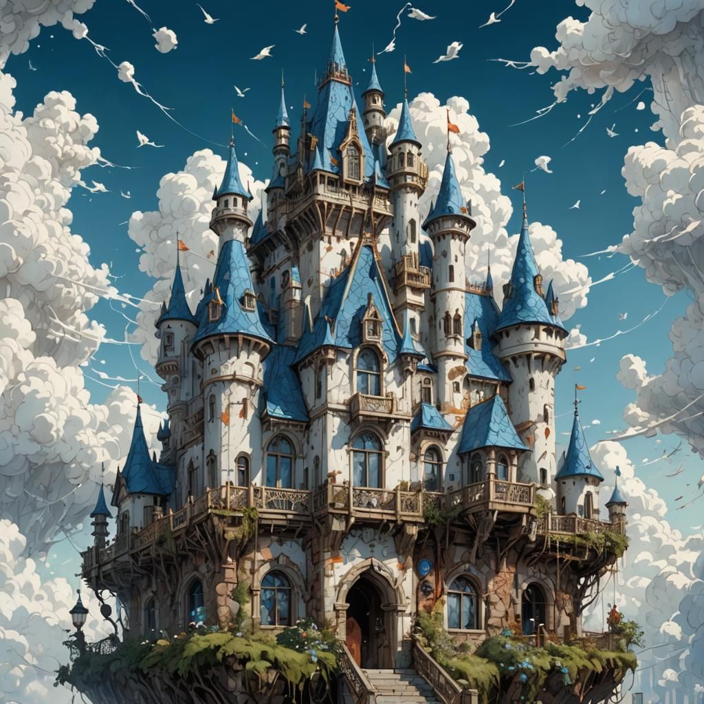 Fluffy Cloud Castle in the Sky: Digital Painting
