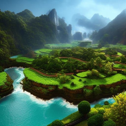 Lush Jungle with Rococo Flowers in Hyperdetailed Style