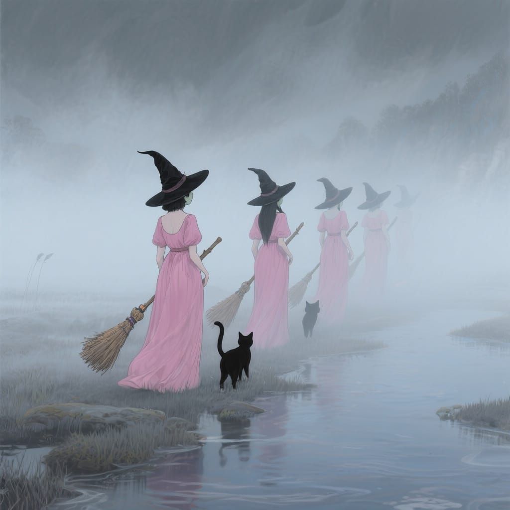 Ethereal Witches in Pink Gowns