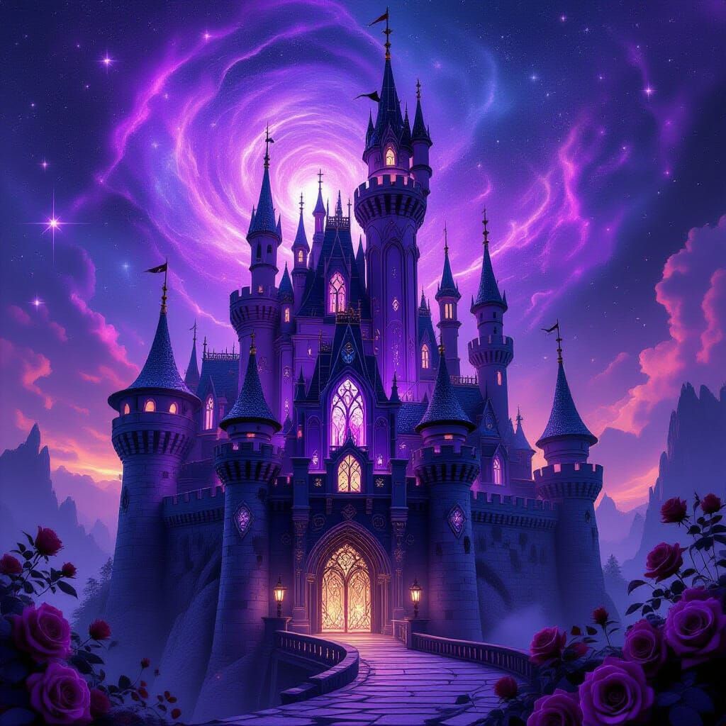 Gothic Amethyst Castle in Ethereal Fantasy Style