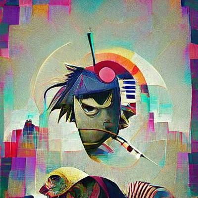 Gorillaz in Retrofuturistic Cyberpunk Style