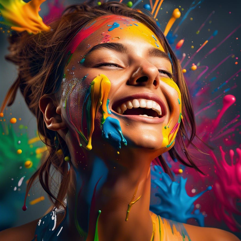 Colorful Splash Art Portrait of a Young Woman