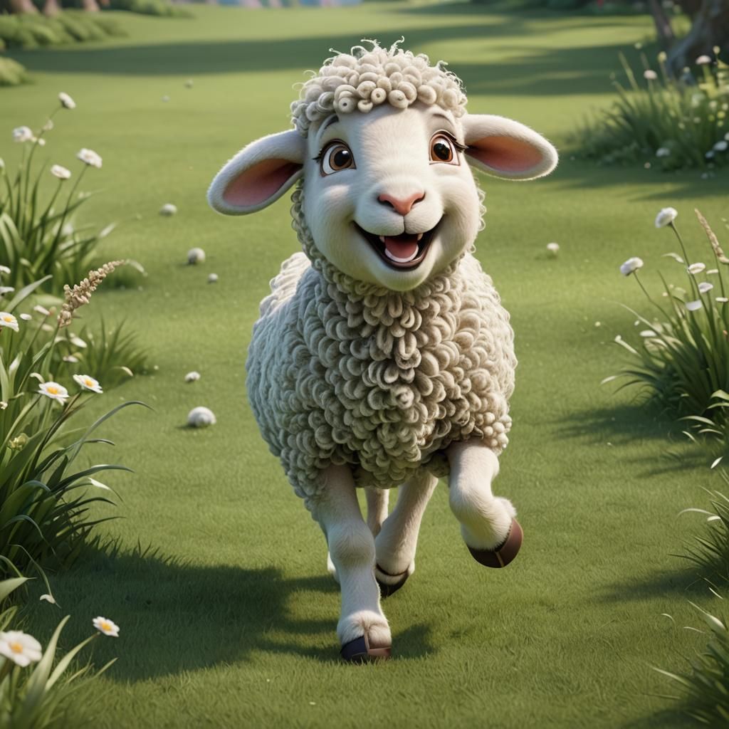Playful Lamb Trotting Cheerfully: 3D Digital Art