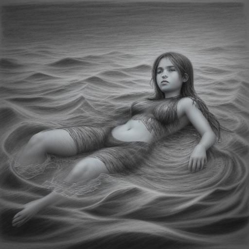 Hyperdetailed Charcoal Drawing of Isolation at Sea