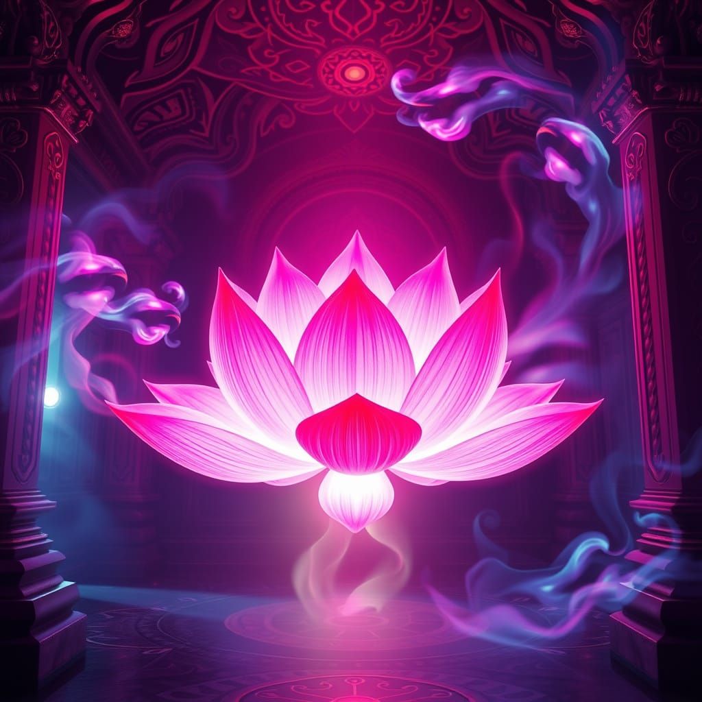Ethereal Lotus Blooms in Neon Hues