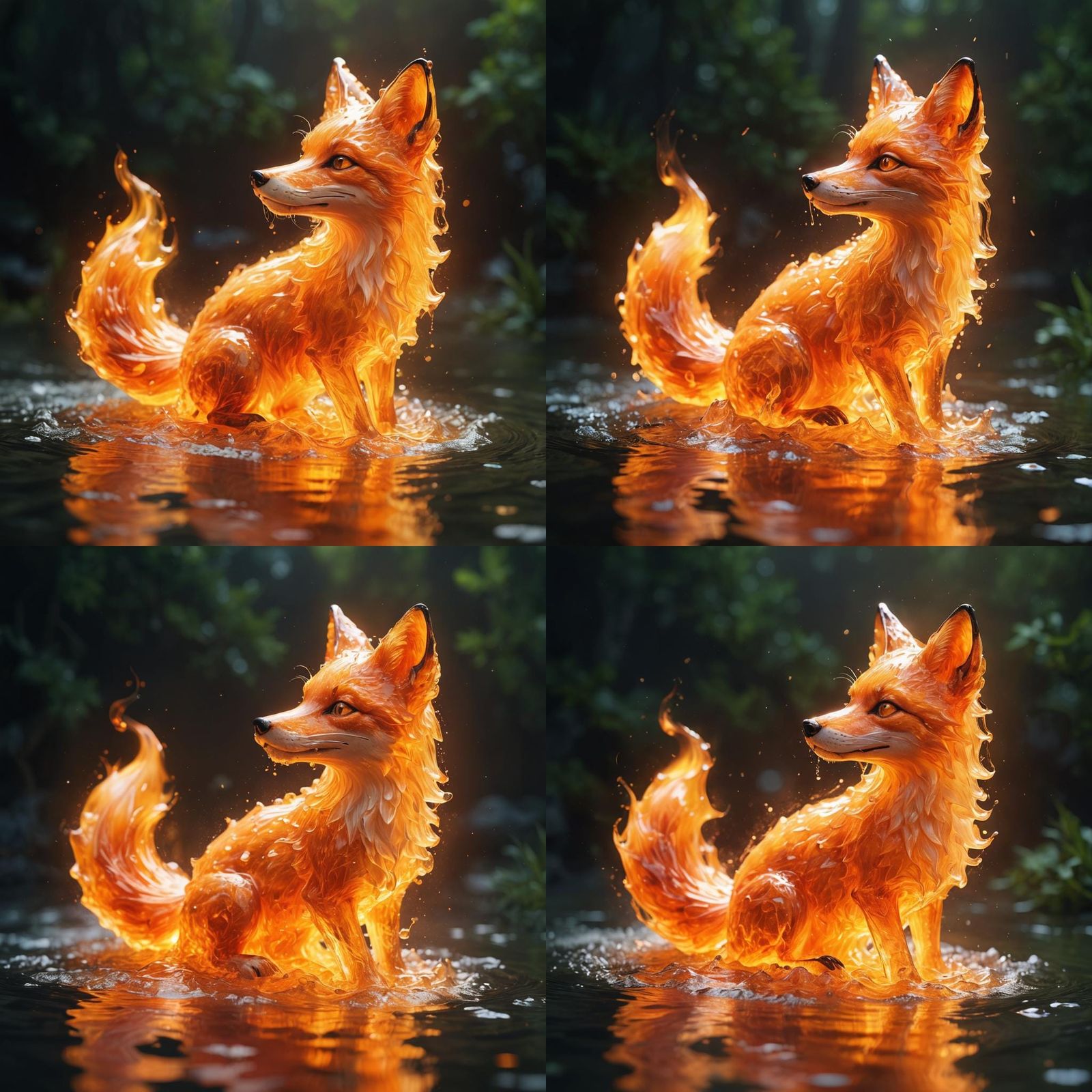 Water Fox Ablaze: Fantasy Art