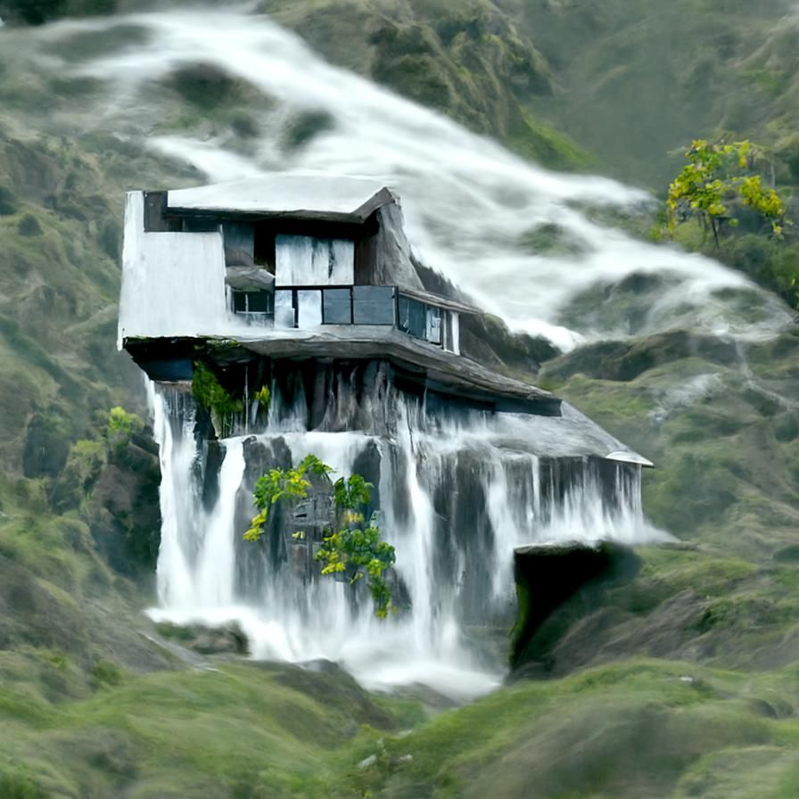 House on Waterfall Edge in High Resolution