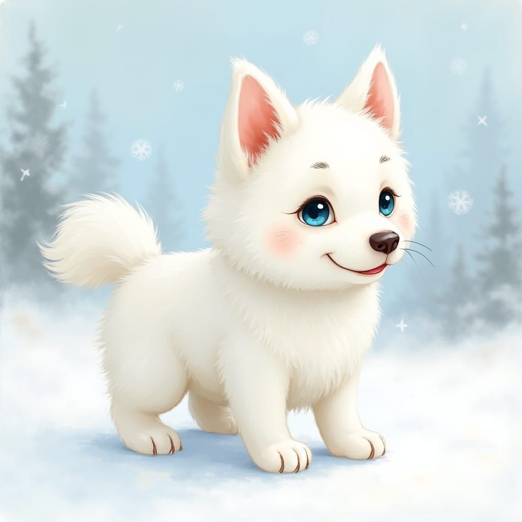 Whimsical White Husky in Frosty Wonderland