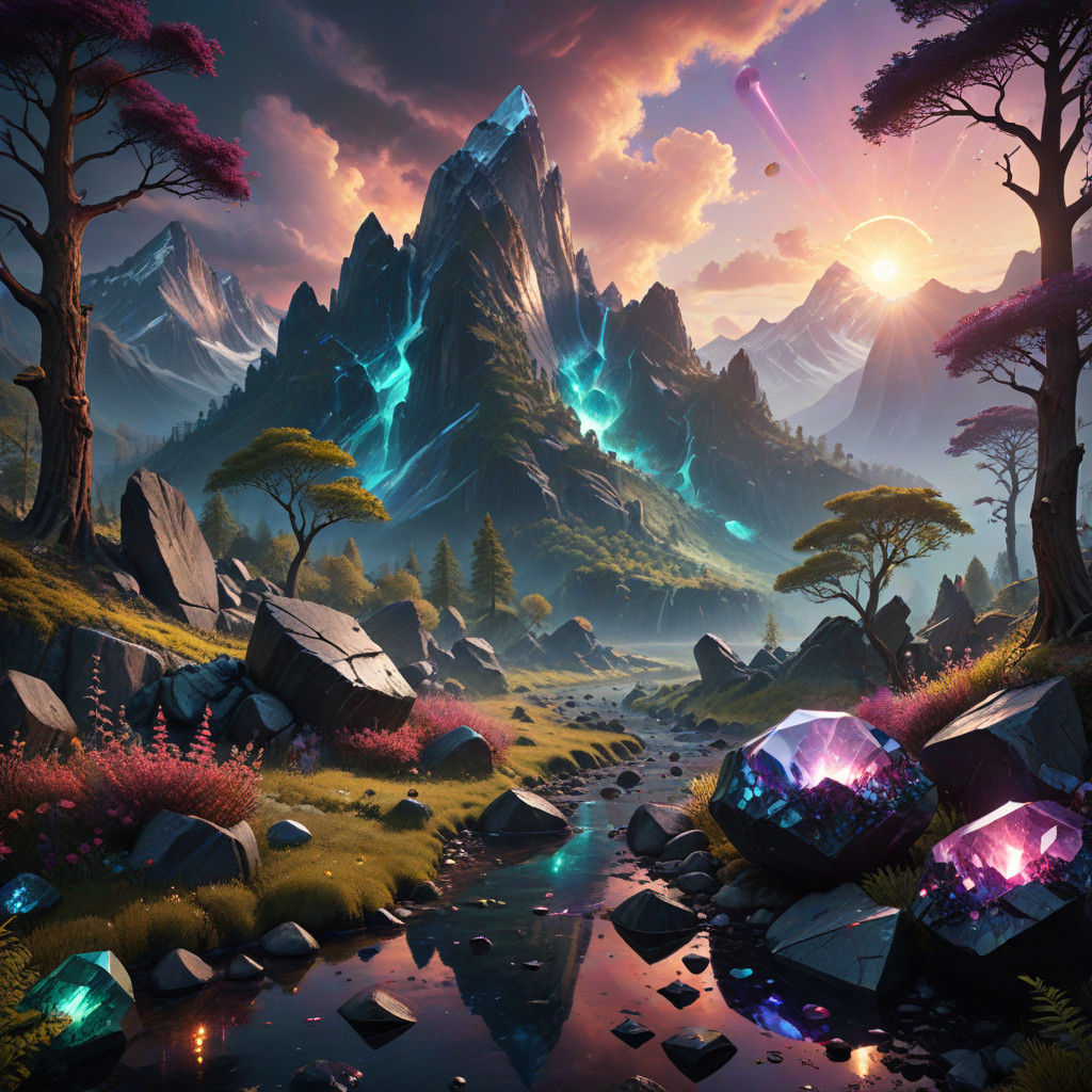 Ethereal Gemstone World in Vibrant Radiance