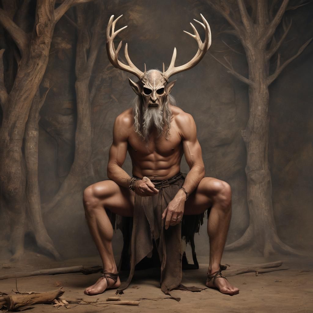 Cernunnos Inspired Old Man in Deer Mask