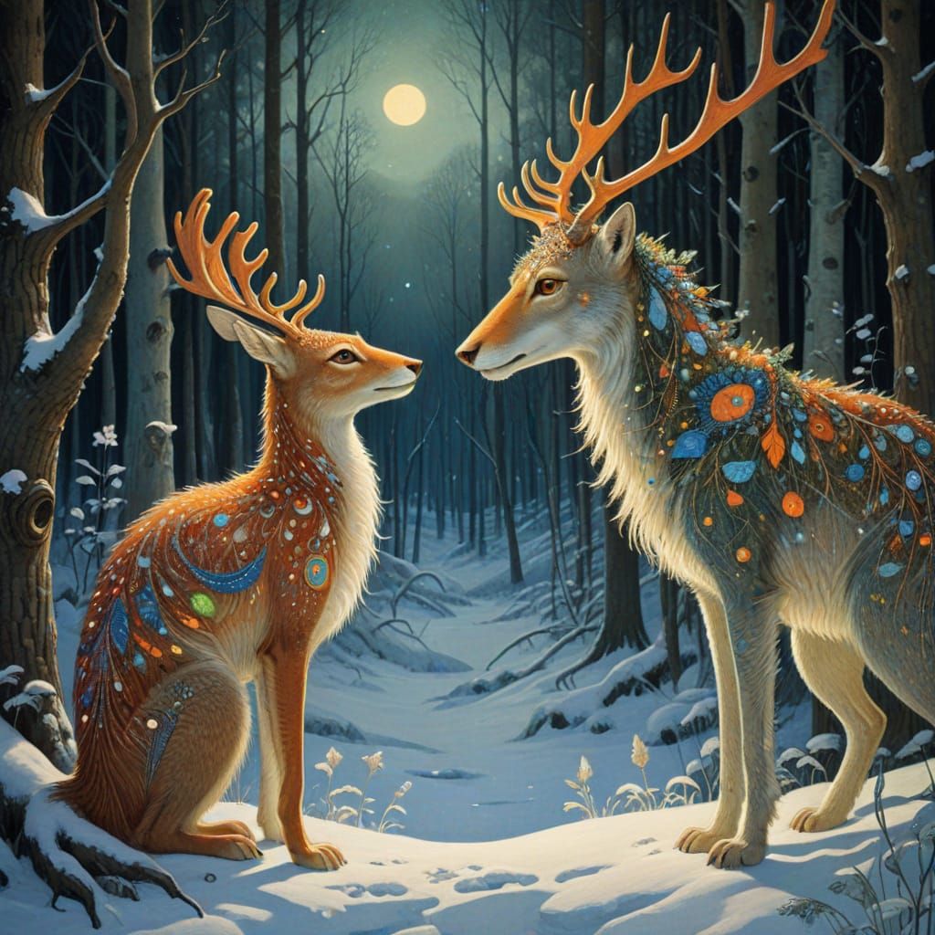 Psychedelic Creatures in Finnish Forest, Art Nouveau