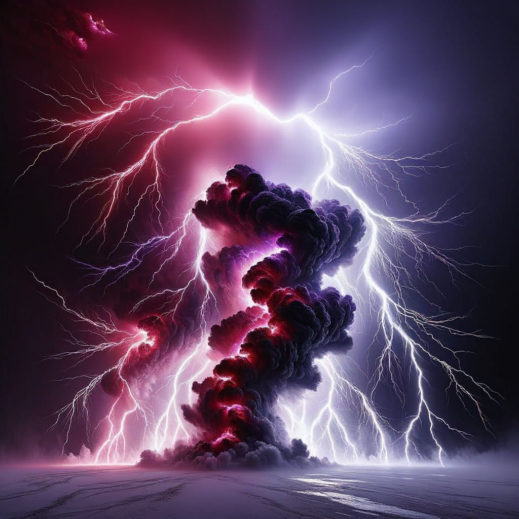 Ethereal Lightning Storm with Purple and Maroon Bolts