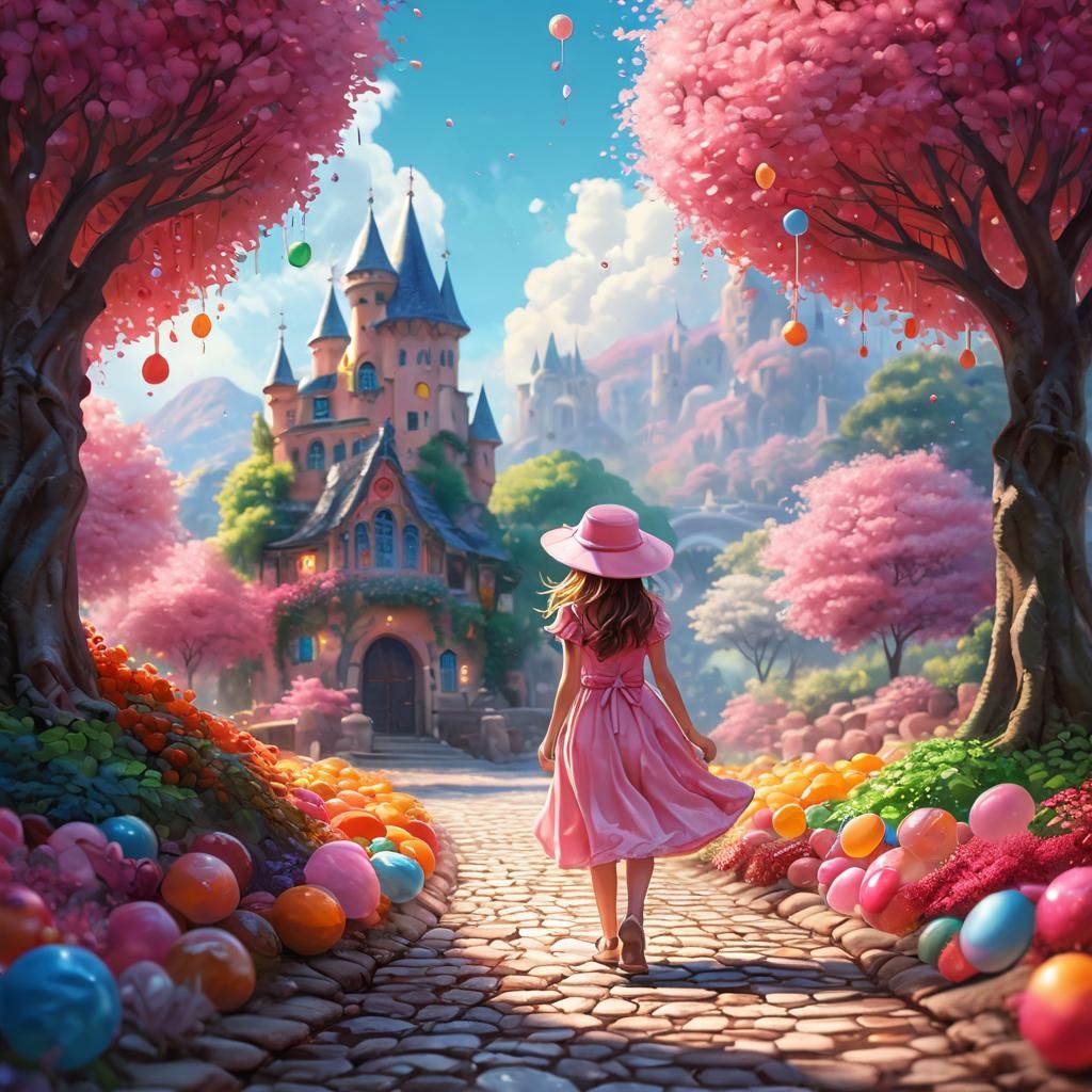 Whimsical Candy Land Scene in Dreamy Digital Art