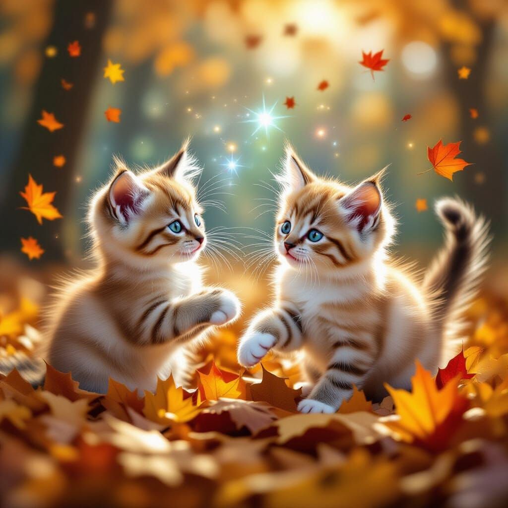 Two Siamese Kittens Play in Magical Autumn Leaves