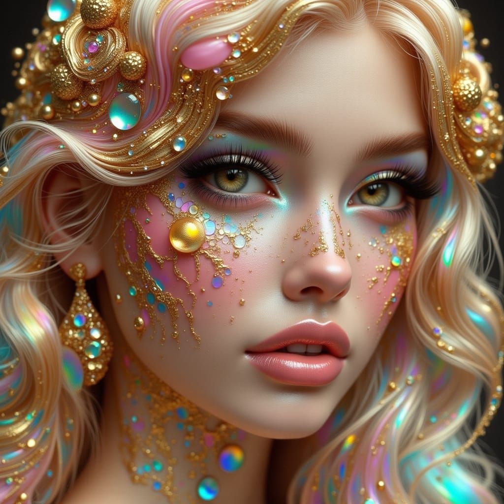 Iridescent Glass Woman with Gold Accents