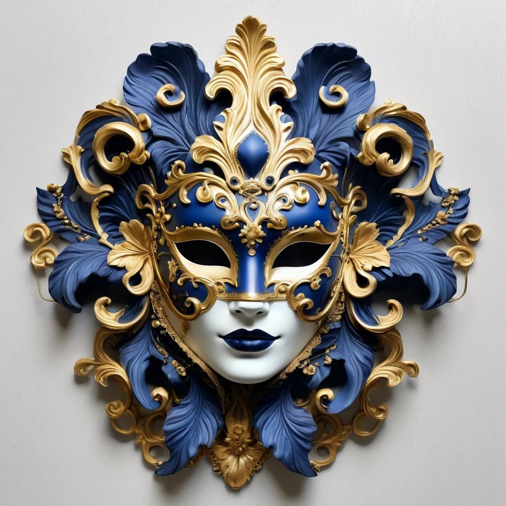 Baroque Venice Mask with Gold and Indigo Details