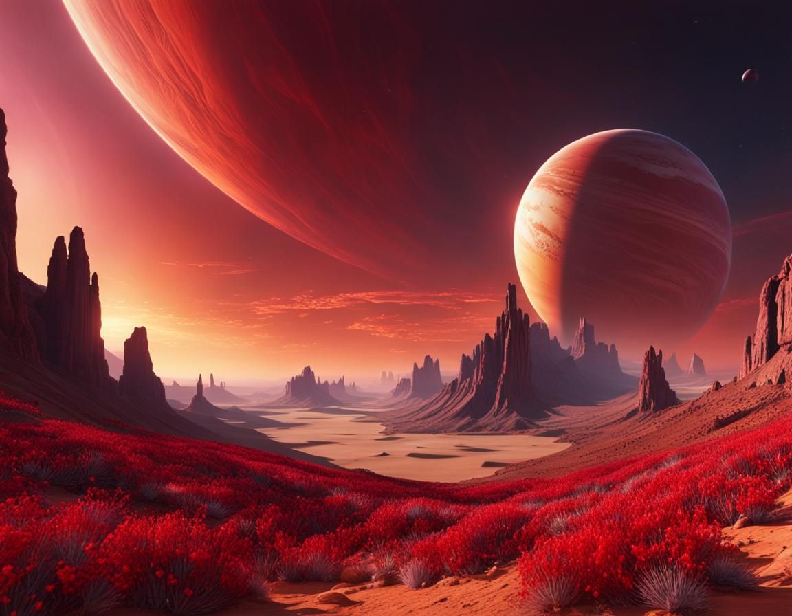 Alien Desert Canyon with Planetary Skyline