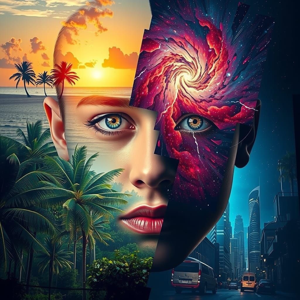 Dreamlike Hyperrealistic Portrait in Cyberpunk and Cosmic St...