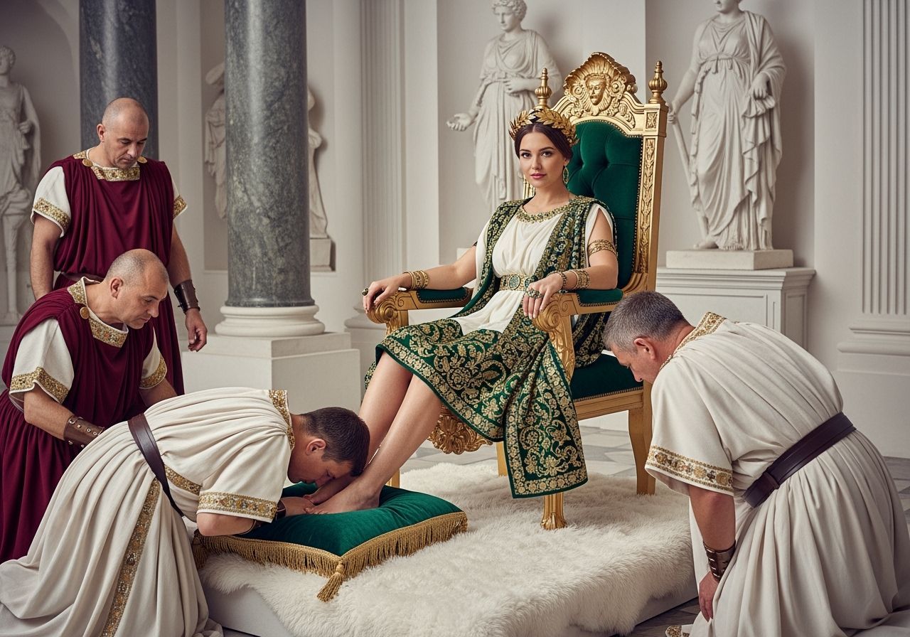 Roman Empress on Gold Throne in Lavish Palace