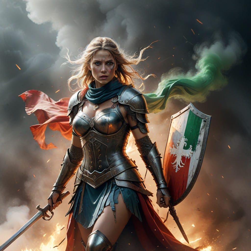 Italian Fantasy Shieldmaiden Defies Battle with Fiery Pride