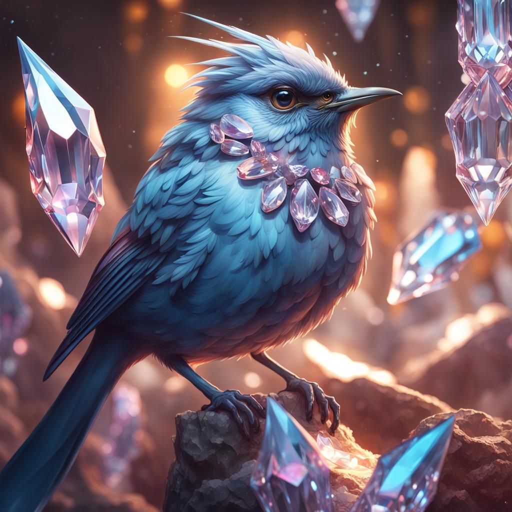 Crystal Bird Portrait in Hyperdetailed Style