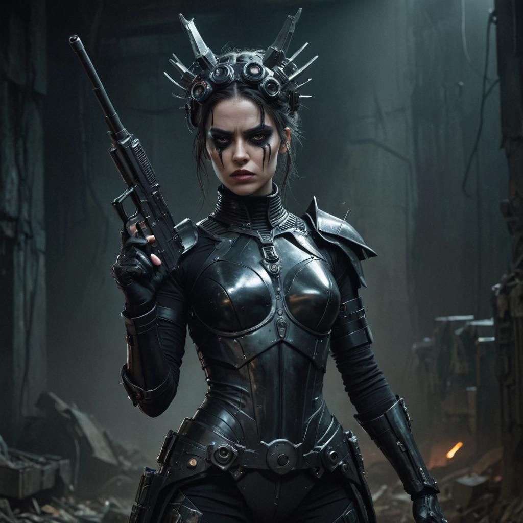 Cybernetic Warrior Queen in Dramatic Cinematic Style