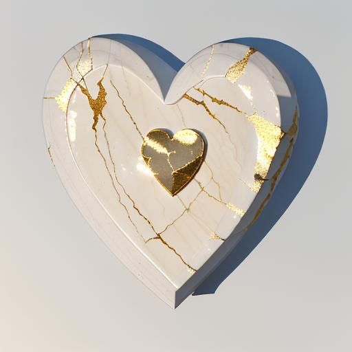 Kintsugi Heart Sculpture with Fractured Marble