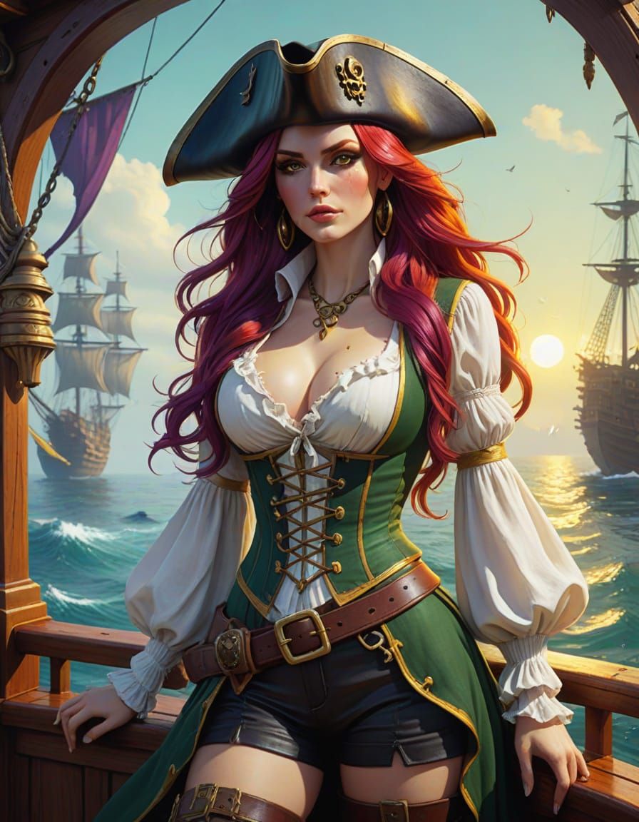 Sultry Pirate Siren Captured in Hyper-Detailed Digital Art