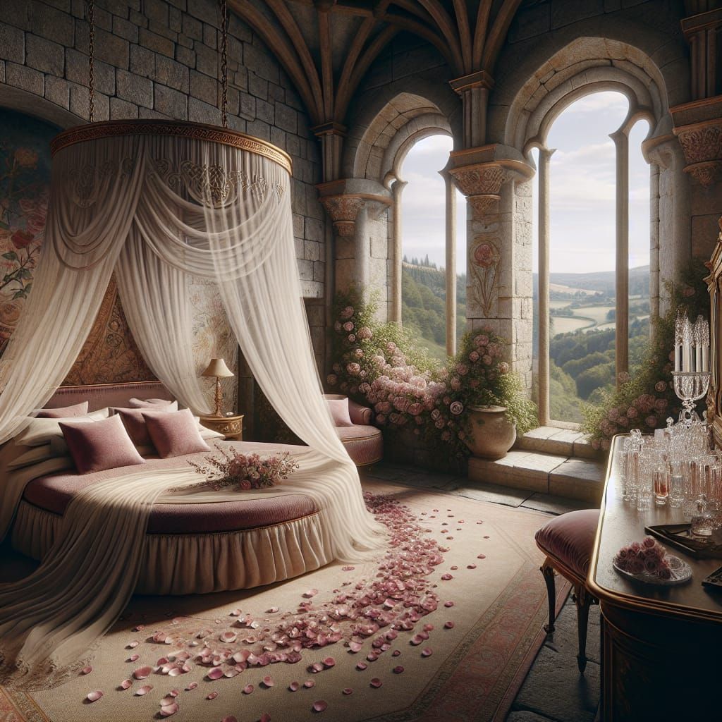 Luxurious Medieval Castle Room with Round Bed
