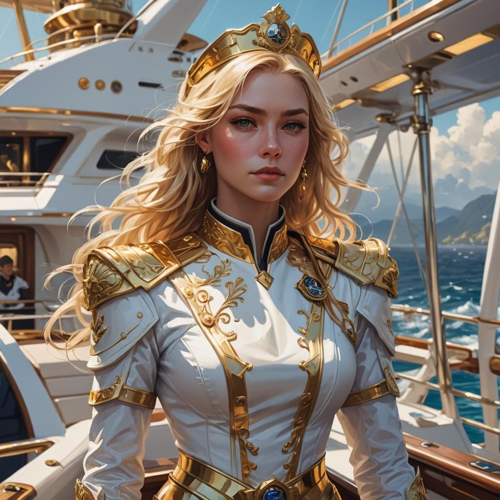 Luxurious Blonde Woman on Yacht: Fantasy Art