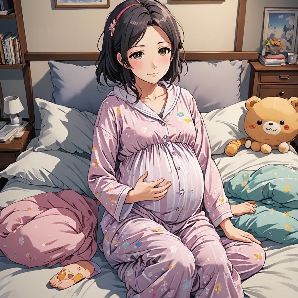 Pregnant Anime Character in Pajamas: Manga Style