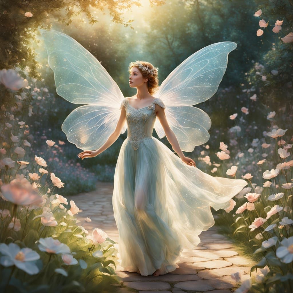 Fairy in Garden, Oil Painting Style