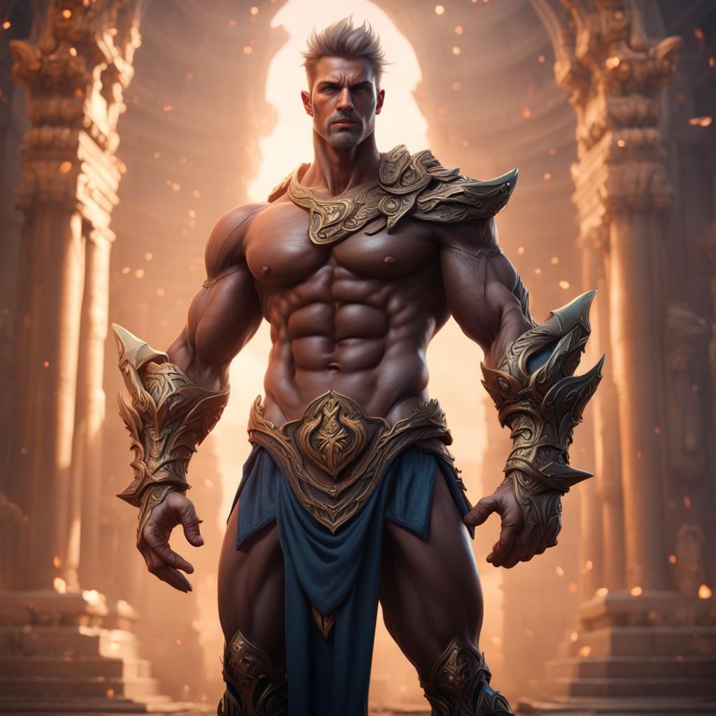 Handsome God with Muscles in Detailed Matte Painting