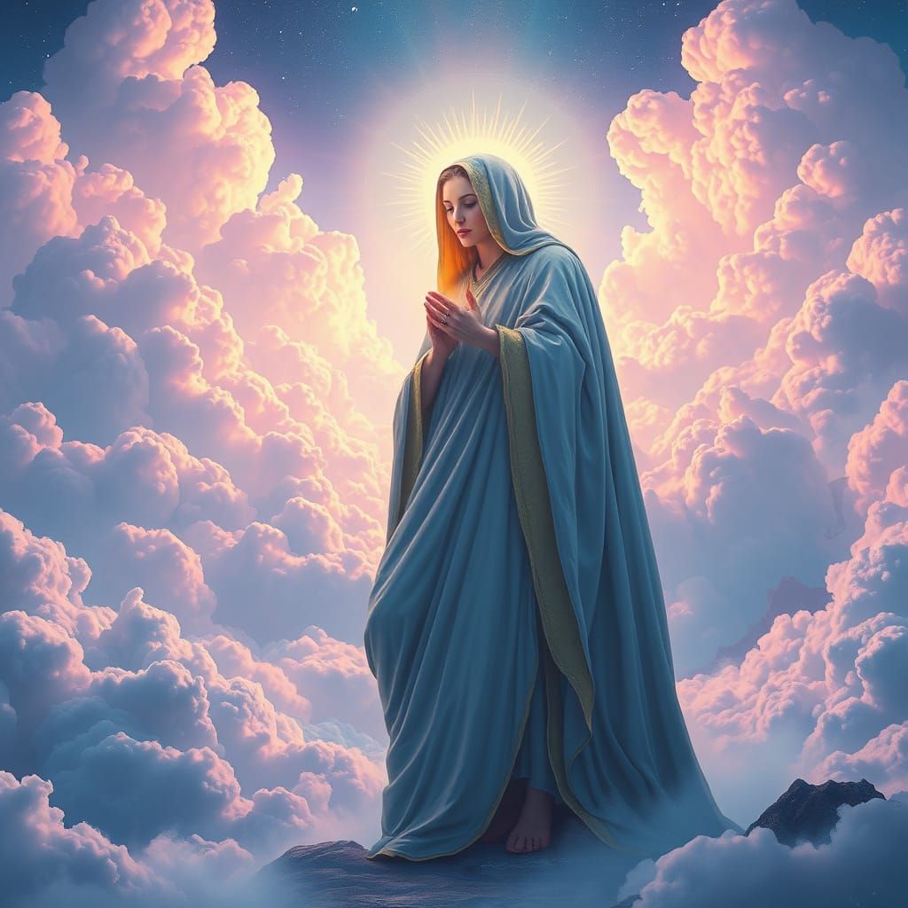 Majestic Being in Iridescent Clouds: A Futuristic Dream