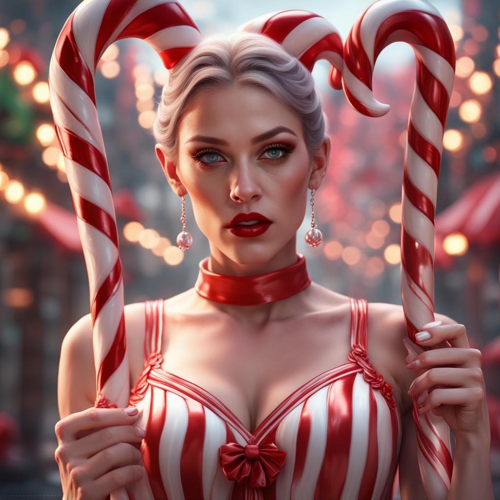 Realistic Candy Cane Woman: Detailed Fantasy Art