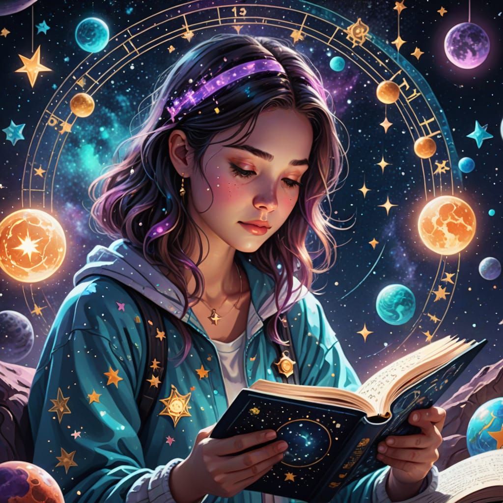 Whimsical Astrology Scene in Dreamy Pastel Hues