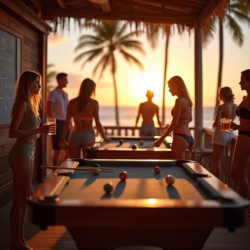 Coastal Bar Scene: Pool, Sunset, and Summer Vibes
