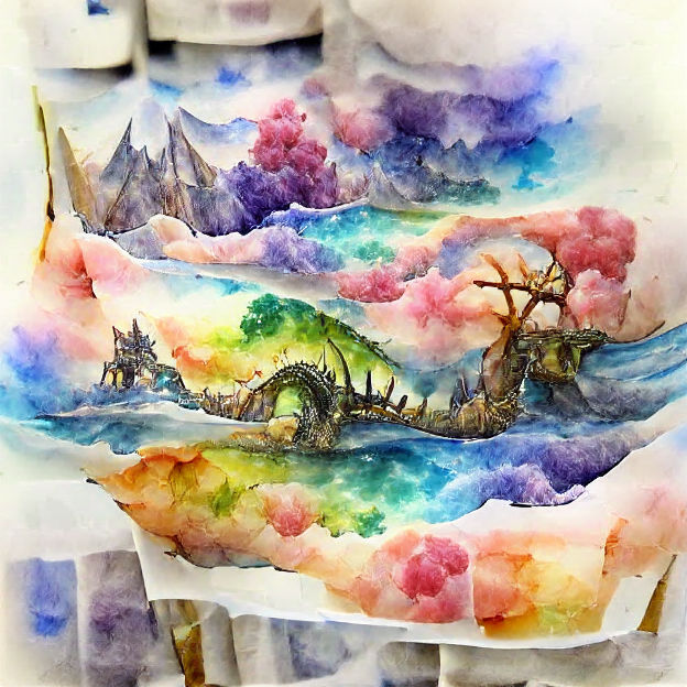 Abstract Watercolor Painting of a Fantasy Landscape