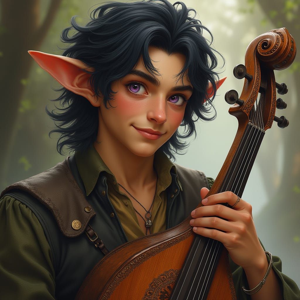 Halfling Bard with Lute, Fantasy Art Portrait