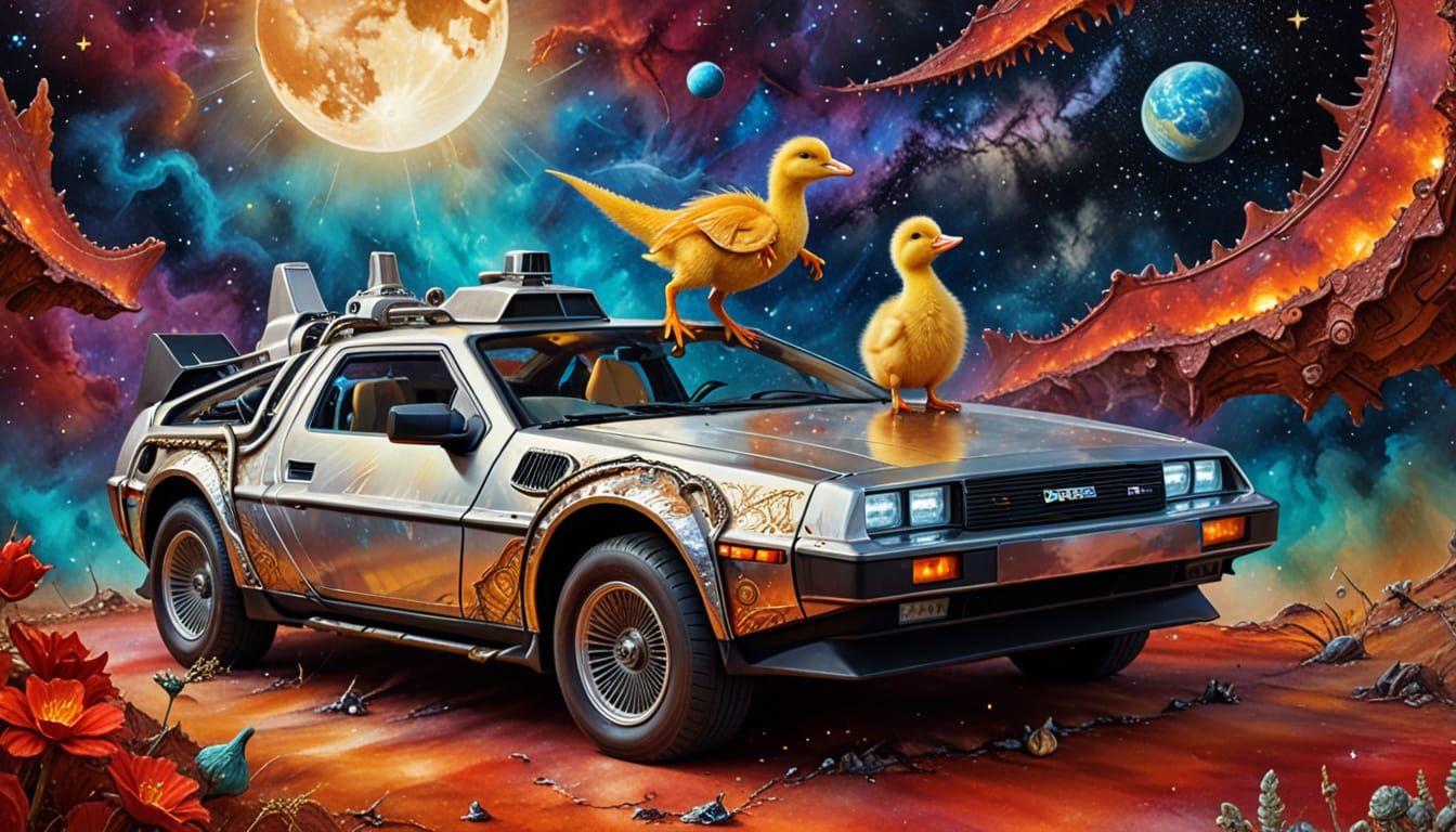 DeLorean in Space: A Surrealist Dreamscape