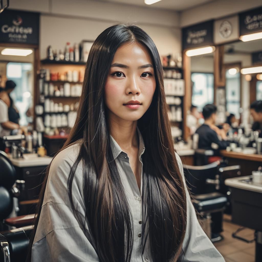 Asian Woman at Barber Shop: Professional Photography