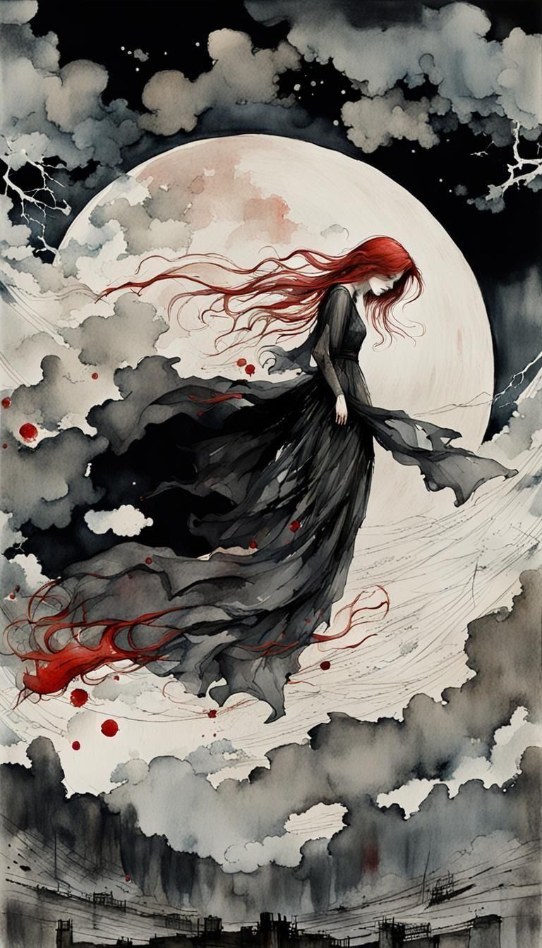 Ethereal Woman Walks on Moors Under Moonlight