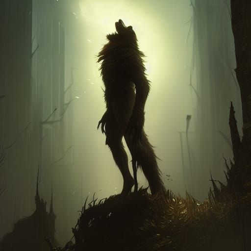 Hyperdetailed Werewolf Howling in Dark Fantasy Style