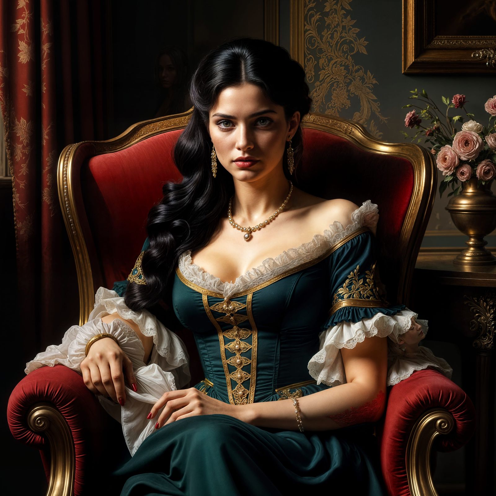 Victorian Woman in Emerald Gown, Classic Realism Style
