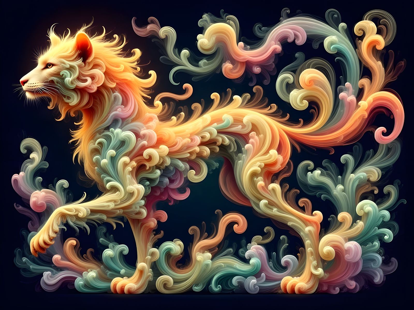 Mythical Nue Creature in Ethereal Smoke Swirls