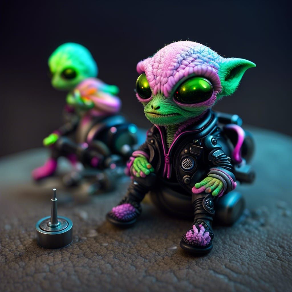 Whimsical Furry Alien Biker Outlaw in Biopunk Style