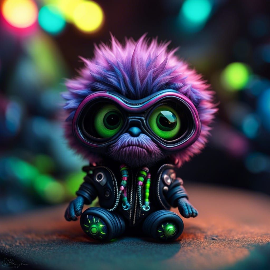 Fuzzy Alien Biker Outlaw in Biopunk Style