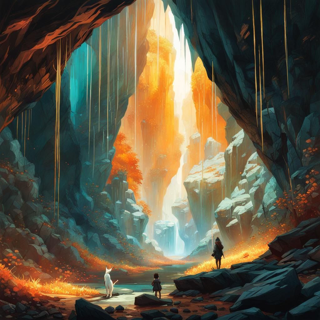 Crystal Cave Kitten, Hyperdetailed Digital Art